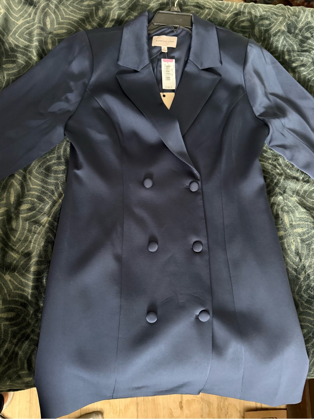 NWT Adelyn Rae Navy Satin Double Breasted Blazer Dress – Size Large